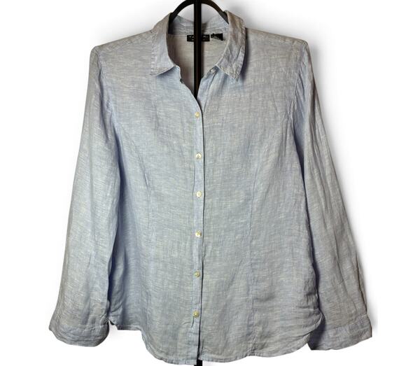 Tahari Tops - Tahari 100% Linen Light Blue Button Down Shirt Top Blouse